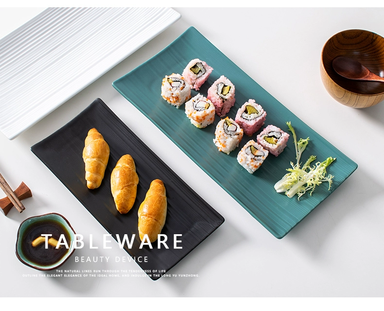 Đĩa thức ăn phương Tây sáng tạo Sushi Tấm cá kiểu Nhật Bản Tấm ăn tối Tấm gia dụng Bộ đồ ăn hình chữ nhật Tấm gốm Steak Tấm Món ăn - Đồ ăn tối