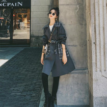 VOGCHAR spring Hepburn style stitching trench coat 2021 new female Hong Kong style mid-length temperament