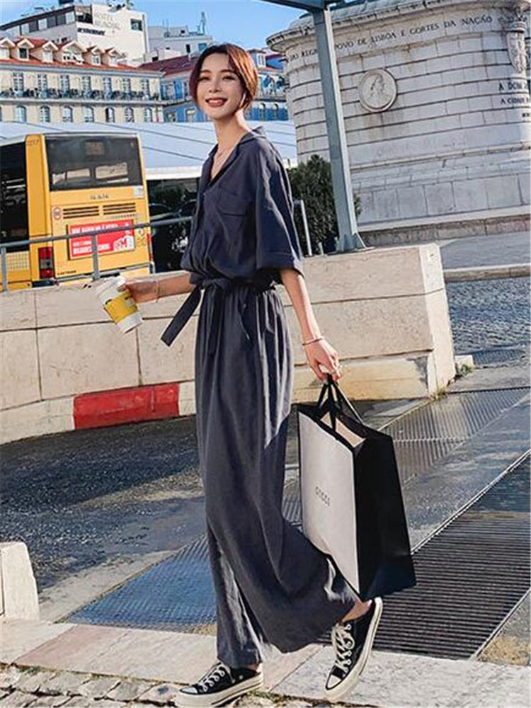 VOGCHAR 2021 summer tooling retro jumpsuit Korean version loose fried street suit temperament jumpsuit western style