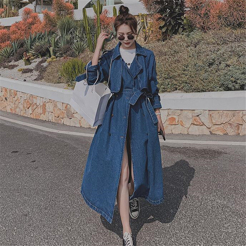 VOGCHAR Early autumn denim Temperament Wind Clothing Denim Jacket 2022 New female retro long paragraph cast-down-Taobao