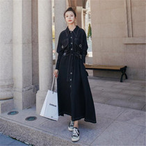 VOGCHAR 2021 new autumn black Hepburn style long dress womens over-the-knee waist-like temperament and thin