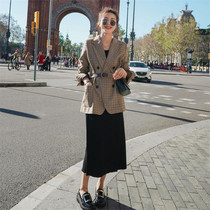 VOGCHAR 2022 spring and autumn style plaid Western-style suit suit jacket womens design sense is small waist is thin