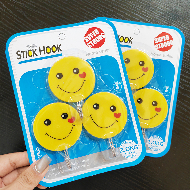Adhesive Strong Smiley Face Hooks for Rooms, Offices, Cartoon Hooks, Popular at Night Markets, Wall Hooks for Dormitories