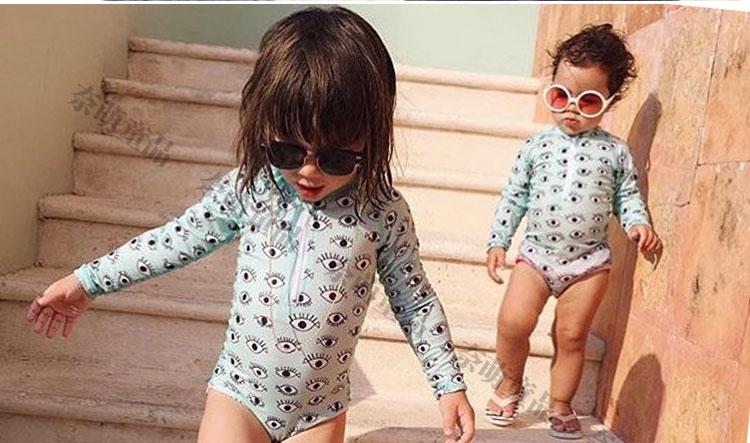 Ins baby Châu Âu và Mỹ kem mắt liền kề áo tắm dài tay có mũ chống nắng cho bé bơi bé áo tắm dài tay