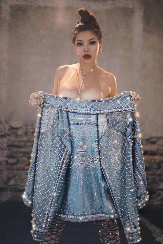 Unisex Shiny Diamond Vintage Denim Jacket Women's Coat Spring Summer Casual Jeans Set