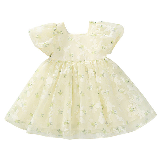 ເຄື່ອງນຸ່ງເດັກນ້ອຍເກົາຫຼີເດັກຍິງ summer dress 2024 ໃຫມ່ຂອງເດັກນ້ອຍ fairy dress ຕ່າງປະເທດແບບ puff sleeve floral princess dress