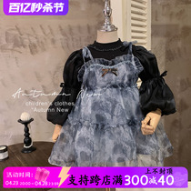 Girl Suit Dress Spring Autumn Season 2023 New Girl Advanced Sensuo Childrens Law Style Retro Trendy Princess Dress