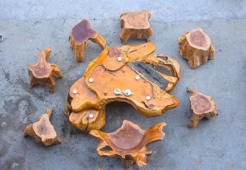 Thuja teahouse set of 8-piece Taihang Thuja aging material two-color tiger skin pattern gentian water ripple gift suitable