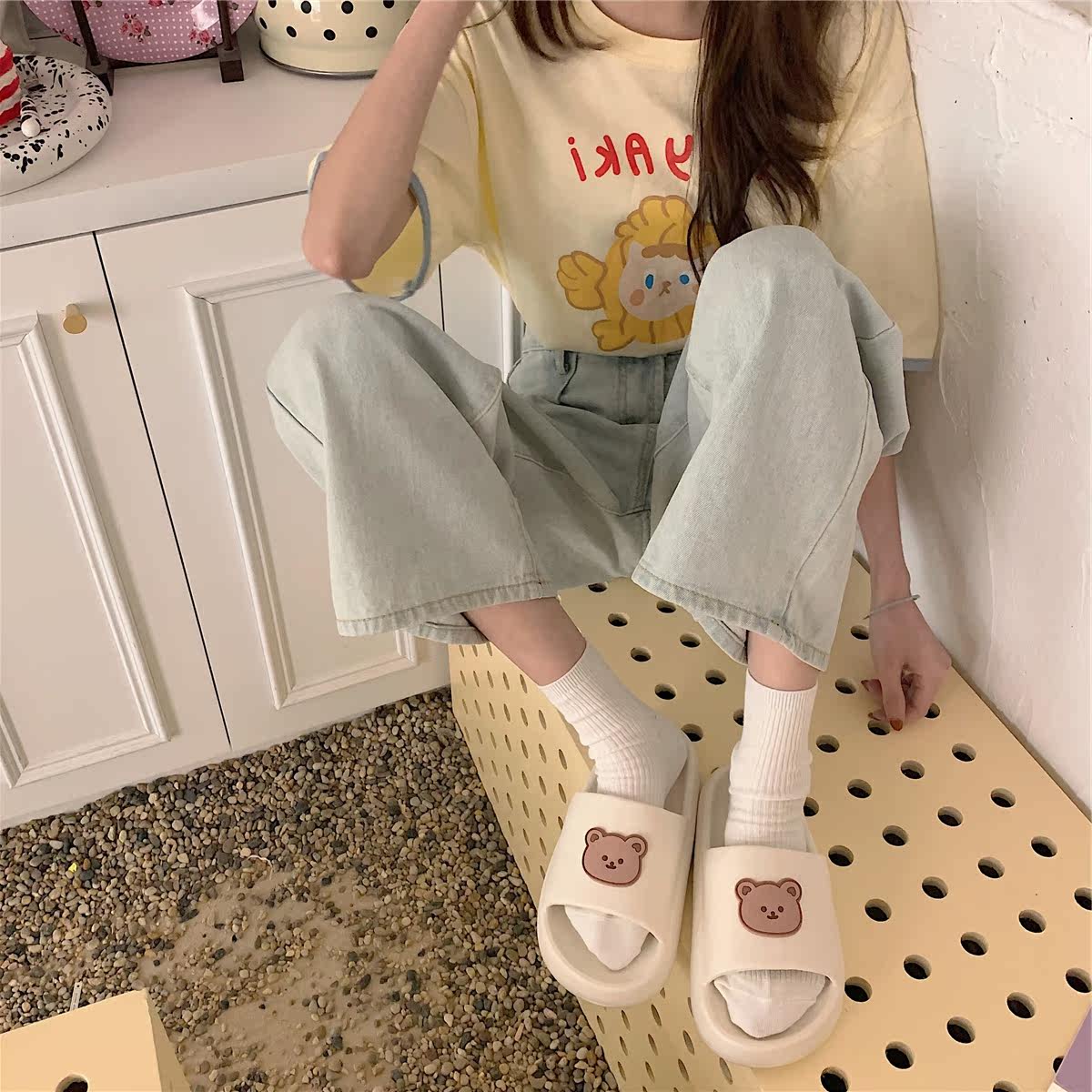 Japan ZD cute cartoon slippers female summer girl heart home non-slip deodorant couple thick-soled sandals outside wear