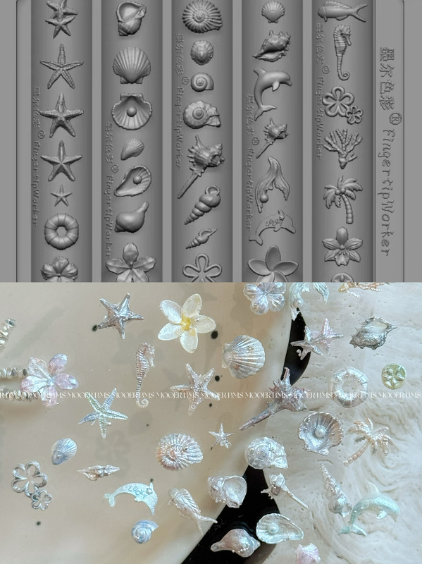Mooerbms Mel Color Hawaiian Ocean Shell Starfish Plumeria Nail Art Mold