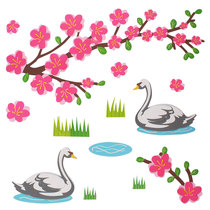 Kindergarten classroom decoration cultural wall stickers Classroom layout materials trees flowers birds and animals 3D three-dimensional wall stickers blackboard newspaper
