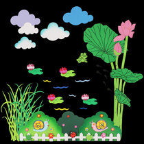  Primary and secondary school kindergarten environment layout foam lotus summer theme lotus pond frog combination class cultural wall sticker