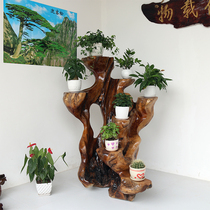 Large Root Carved Flower Shelf Natural Tree Root Solid Wood Multilayer Living Room Swing Piece Overall Flower Shelf Base Boutique Gift