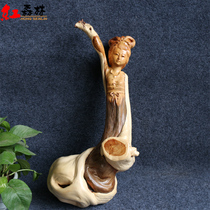 Root carving ornaments wood carving cliff Cypress Beauty character crafts boutique Taihang Mountain two-color twist material