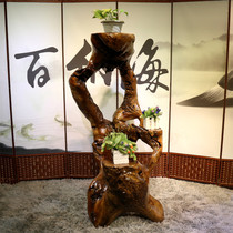 Root carving wood carving flower stand solid wood natural bonsai frame ornaments natural root carving log flower stand strange stone base