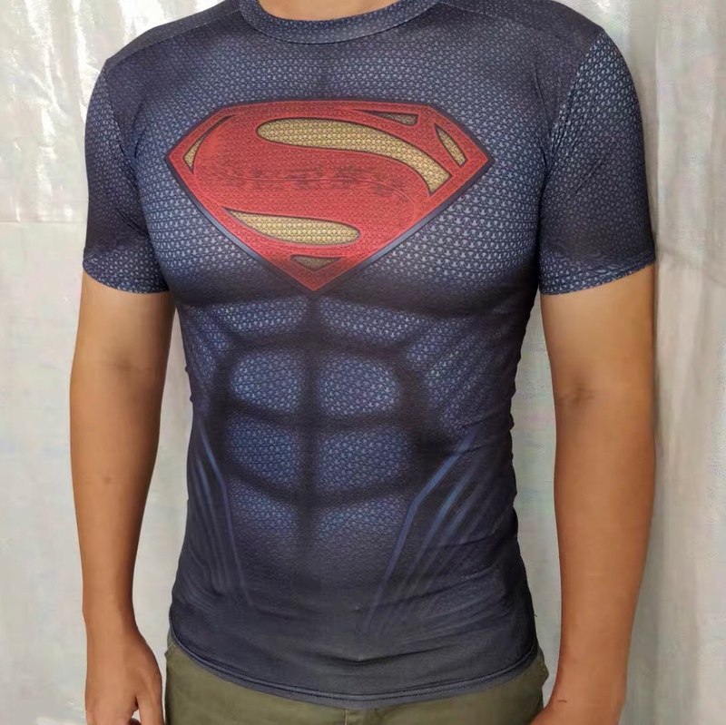 Muscle Fitness 3D Digital Printing Superman Captain America Short-Sleeved T-Shirt Men's Brother Sports Quick-Drying Bodysuit Muscle Fitness 3D Digital Printing Superman Captain America Short-Sleeved T-Shirt Men's Brother Sports Quick-Drying Bodysuit