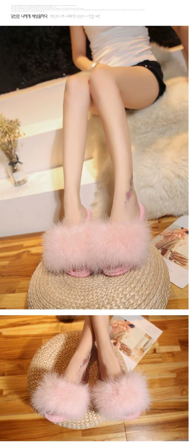 Nhà máy trực tiếp mùa xuân mới nhà bông dép nữ đà điểu lông nhà lông một dép từ tóc dép sandal nữ đi học
