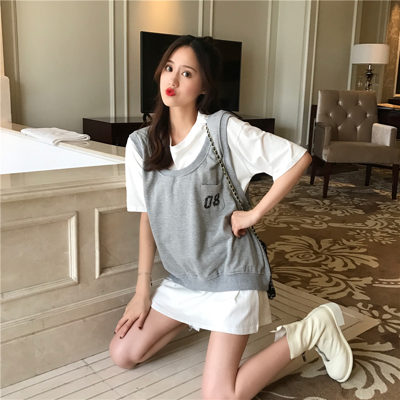 VK旗艦店 韓系復古學院風背心套裝短袖裙裝