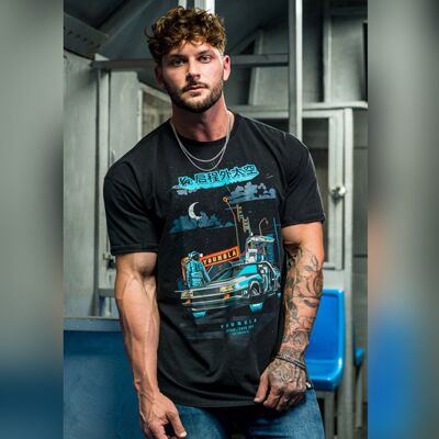YoungLA men's sports and fitness casual loose space moon landing theme loose washed cotton summer short-sleeved T-shirt