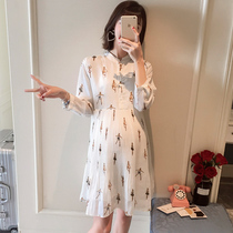 2021 pregnant women spring Korean version loose Chiffon mid-length Western style pregnant womens dress Womens high waist pregnant womens skirt spring and autumn