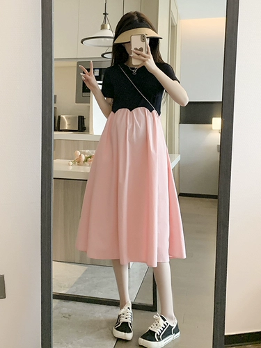 Модная летняя одежда для матери и ребенка для беременных, комплект, летняя длинная юбка, платье, короткий рукав, оверсайз, большой размер