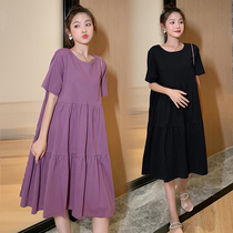 Angel mommy ~ gestational dress stylish fashion foreign air weight reduction pure cotton over knee long skirt big code pregnant woman with dress damp