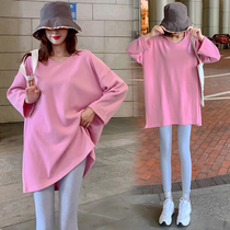 Spring and autumn pregnant women fashion suit Autumn fashion mom out pregnant womens top base support belly pants two-piece set womens early autumn