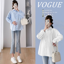 Angel Mommy~2024 new spring maternity wear fashionable cotton shirt loose polo casual top spring and autumn
