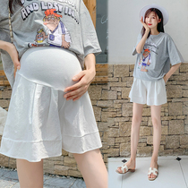 Angel mommy ~ Maternity pants Summer casual high waist cotton and hemp comfortable wide leg shorts for women wearing pregnant womens belly pants