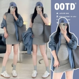 Летняя эластичная футболка с коротким рукавом для матери и ребенка для беременных, платье, рубашка, комплект