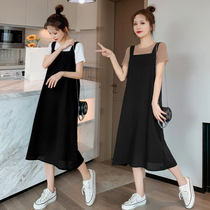 Angel mommy ~ pregnant woman summer suit fashion short sleeve T-shirt top age reduction plus size sling strap dress
