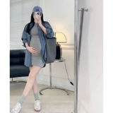 Летняя эластичная футболка с коротким рукавом для матери и ребенка для беременных, платье, рубашка, комплект