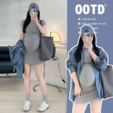 Летняя эластичная футболка с коротким рукавом для матери и ребенка для беременных, платье, рубашка, комплект