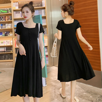 Angel mommy~Maternity summer fashion temperament square collar knee-length dress 2021 summer maternity dress trend