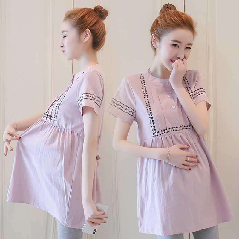 Angel Mommy ~ Maternity Summer Wear New Fashion Cotton Embroidered Short Sleeves T-Shirt Loose Thin Maternity Top