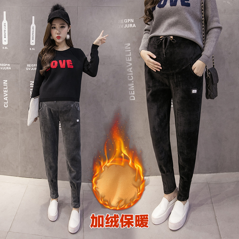 Angel Mommy~ Maternity wear autumn and winter new fashion loose belly pants plus velvet thickening autumn and winter pregnant women's underwear