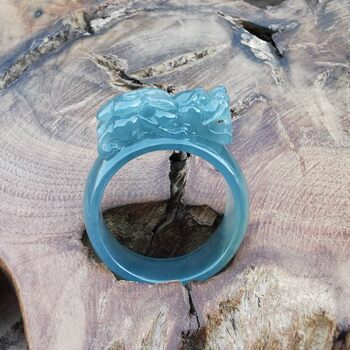 Burmese jade a-grade ice type blue water pixiu pichu ring pendant inner ring 19mm to attract wealth and protect against villains