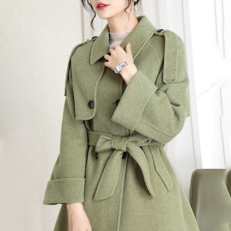 Double face cashmere big coat female short section small sub 2021 new autumn and winter Korean version loose minimalist fur coat