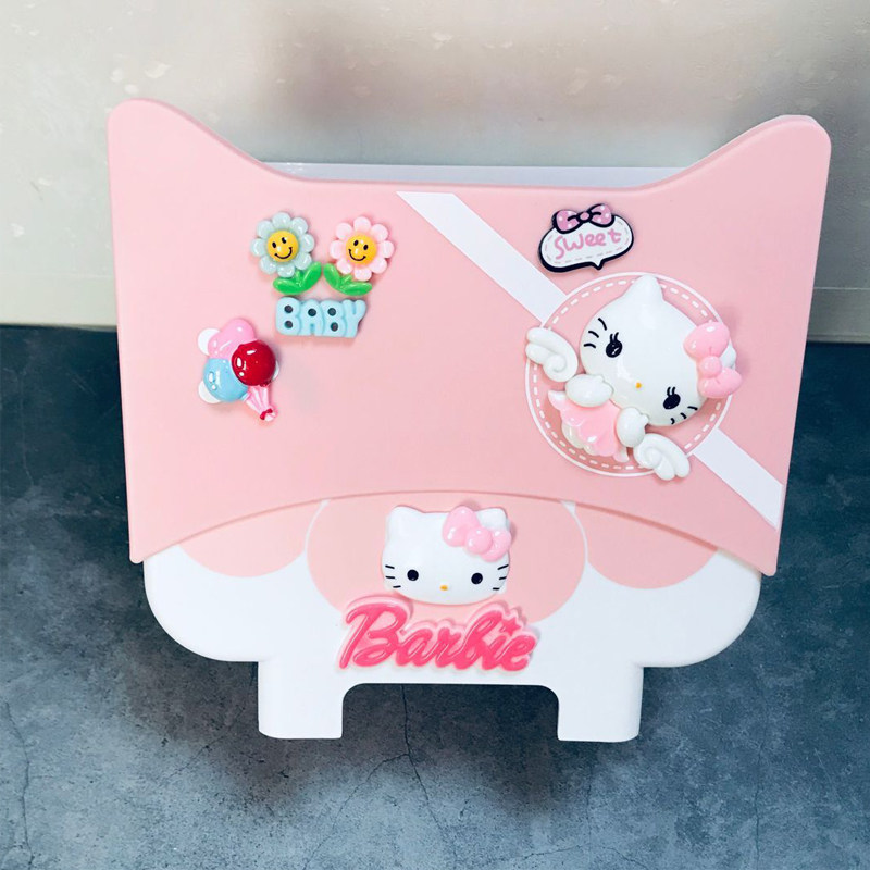 Cartoon folding wall-mounted trash can kitchen overall cabinet punch-free hanging retractable cute household storage bucket