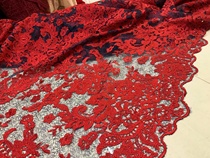 New fabric web yarn bottom large red ~ fine embroidery high-end custom bridal mother-in-law dress gown qipao fabric