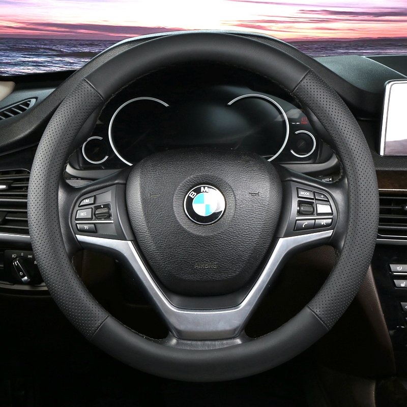 Car steering wheel cover four seasons universal handle cover cowhide carbon fiber steering wheel cover non-slip wear-resistant unisex