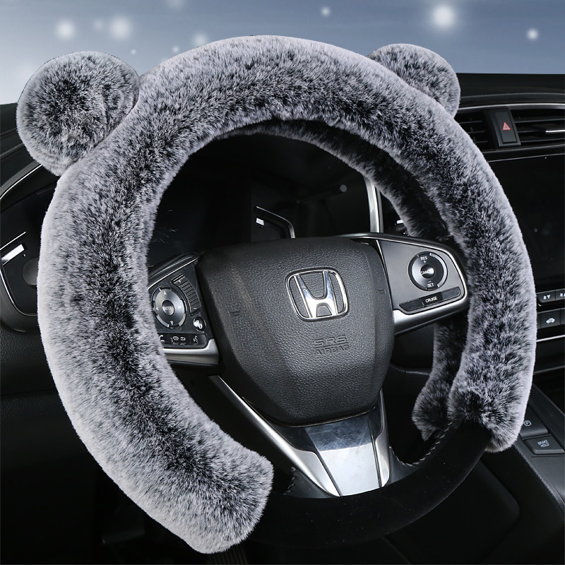 Winter car steering wheel cover short plush car handlebar cover tide cute cartoon warm general-purpose D-type lady's handlebar set