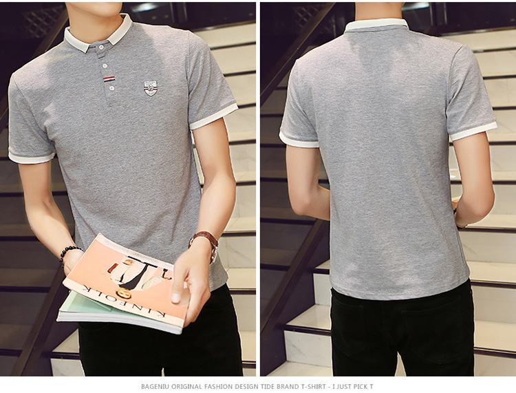 Phiên bản hàn quốc mùa hè nam mới in đơn giản áo polo ngắn tay mỏng phần thoáng khí thanh niên ve áo T-shirt áo polo tay dài