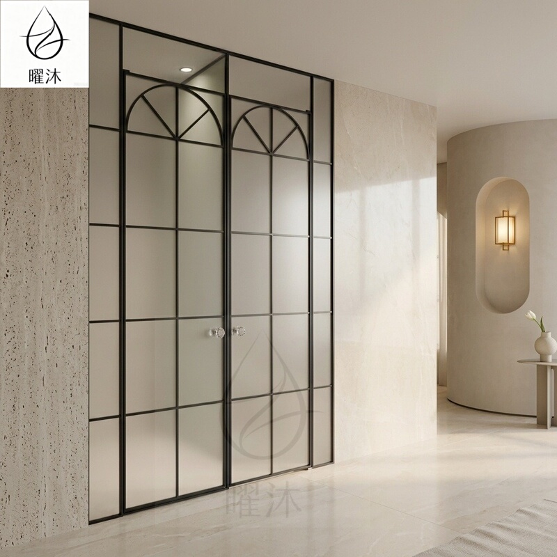 French-Style Retro Full-Frame Internal and External Swing Door Bathroom Shower Toilet T-Shaped Dry and Wet Separation Partition French-Style Retro Full-Frame Internal and External Swing Door Bathroom Shower Toilet T-Shaped Dry and Wet Separation Partition
