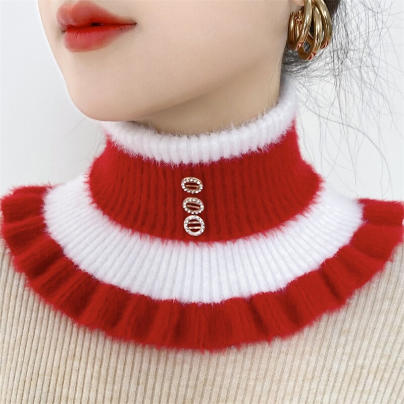 Thickened Faux Mink Collar 2023 New Style Neck Protection Knitted Striped Lapel Neck Warmer Versatile Neck Wrap for Women