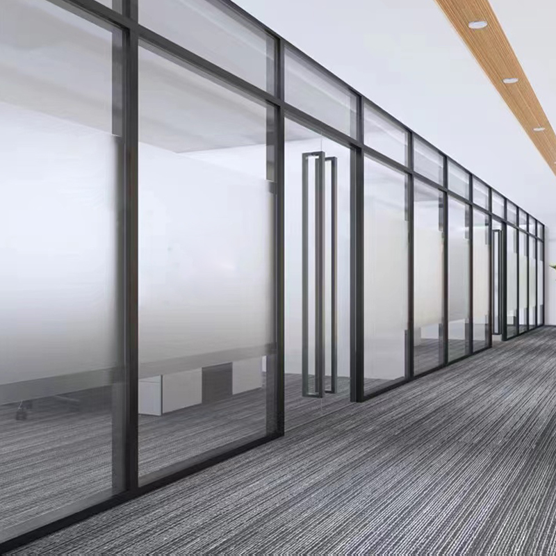 Office aluminum alloy frame double-layer central control louver single-layer frosted multi-grid custom tempered glass high partition wall