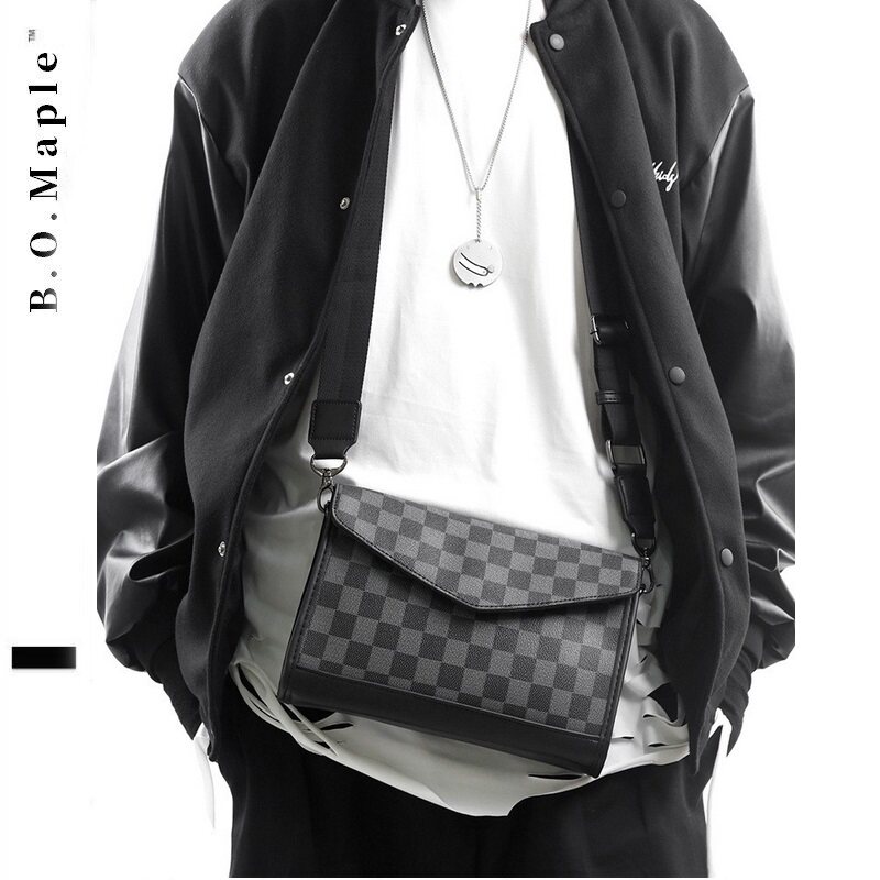 BOMaple 2022 new tide cards 100 hitch for men grid small square bag fashion Han version single shoulder bag inclined satchel