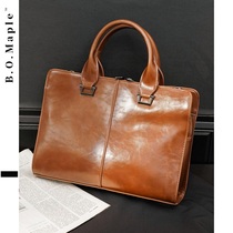 BOMaple Mens Briefcase Crazy Mapleather Handbag Retro Single Shoulder Inclined Satchel Business Hand Carry Bag Computer Bag