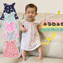 80-110cm summer floral cotton girl girl baby shirt flying sleeve floral dress A- line dress