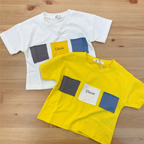 Pure cotton tide boy boy girl girl Summer new T-shirt stretch patch design short sleeve shirt boy baby 0-3 years old